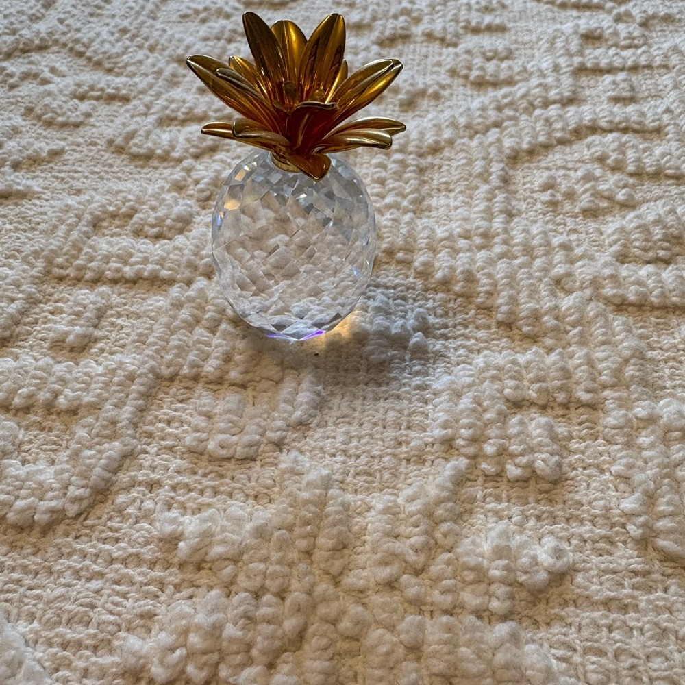 Swarovski Crystal Pineapple with Gold Leaves